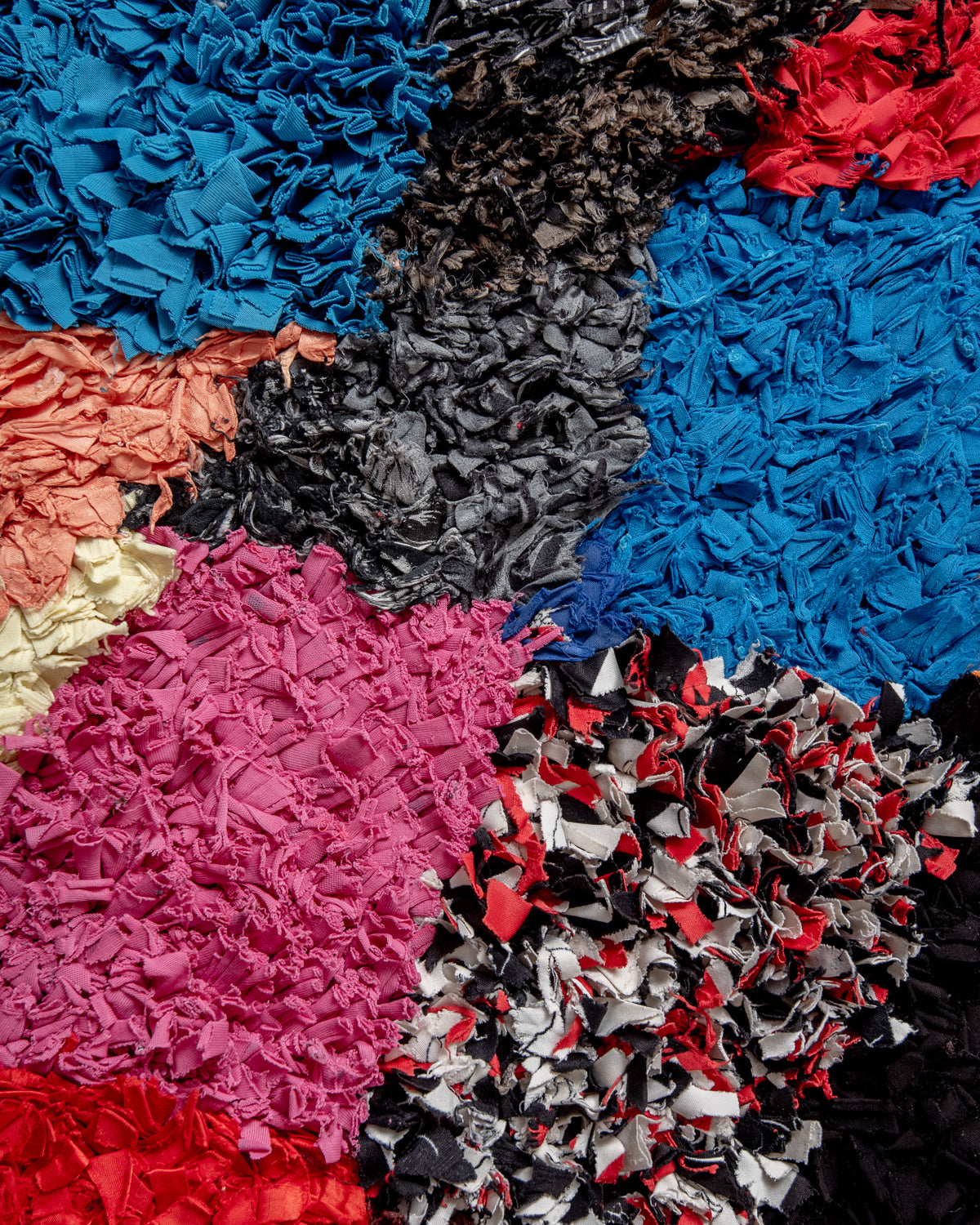 Modern designer vintage handcrafted Berber rug from Morocco. Boucherouite with beautiful colors and patterns.